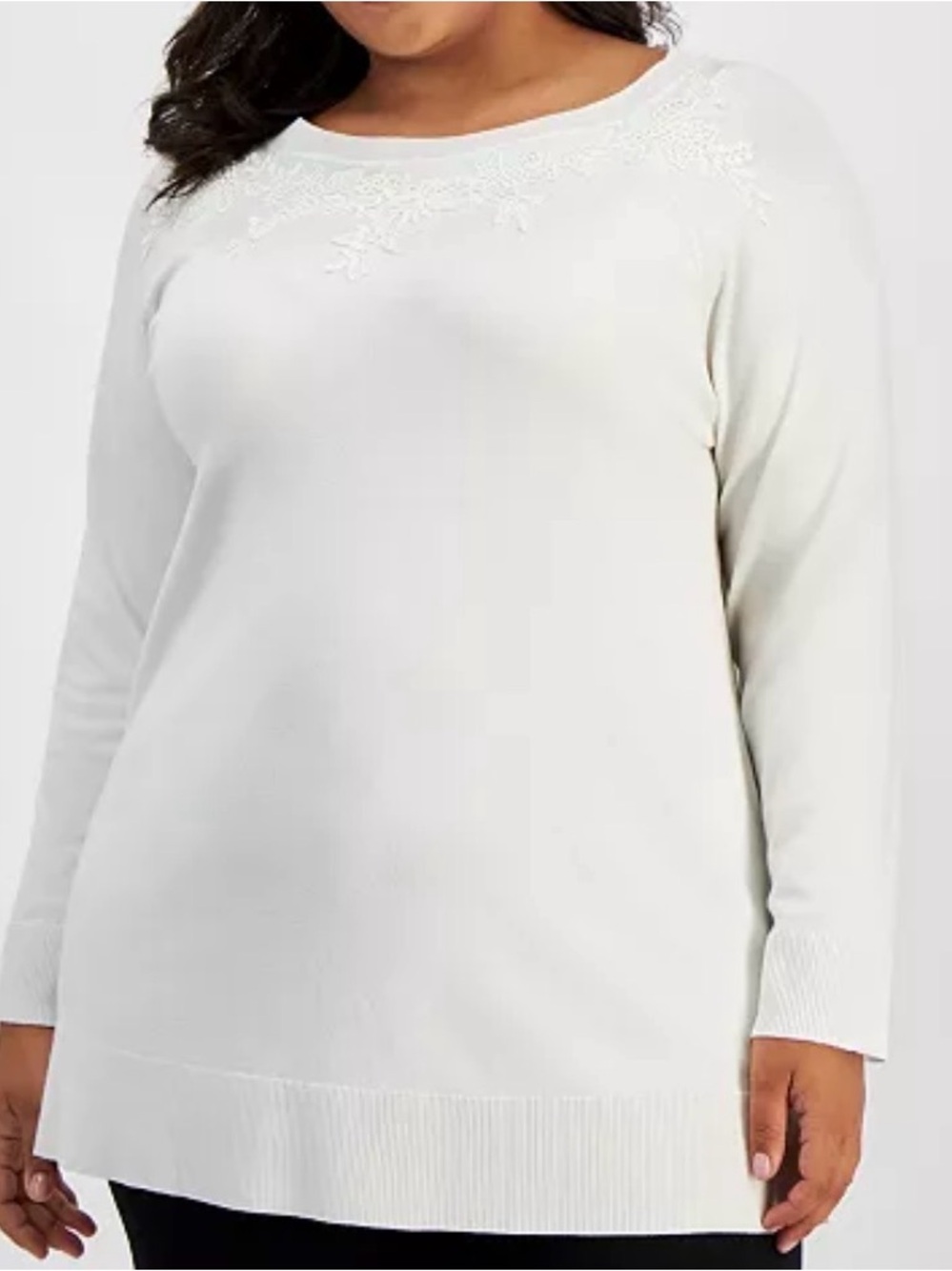JM Collection Cream Lace Appliqué Pull over Sweater Plus Size 3X NWOT